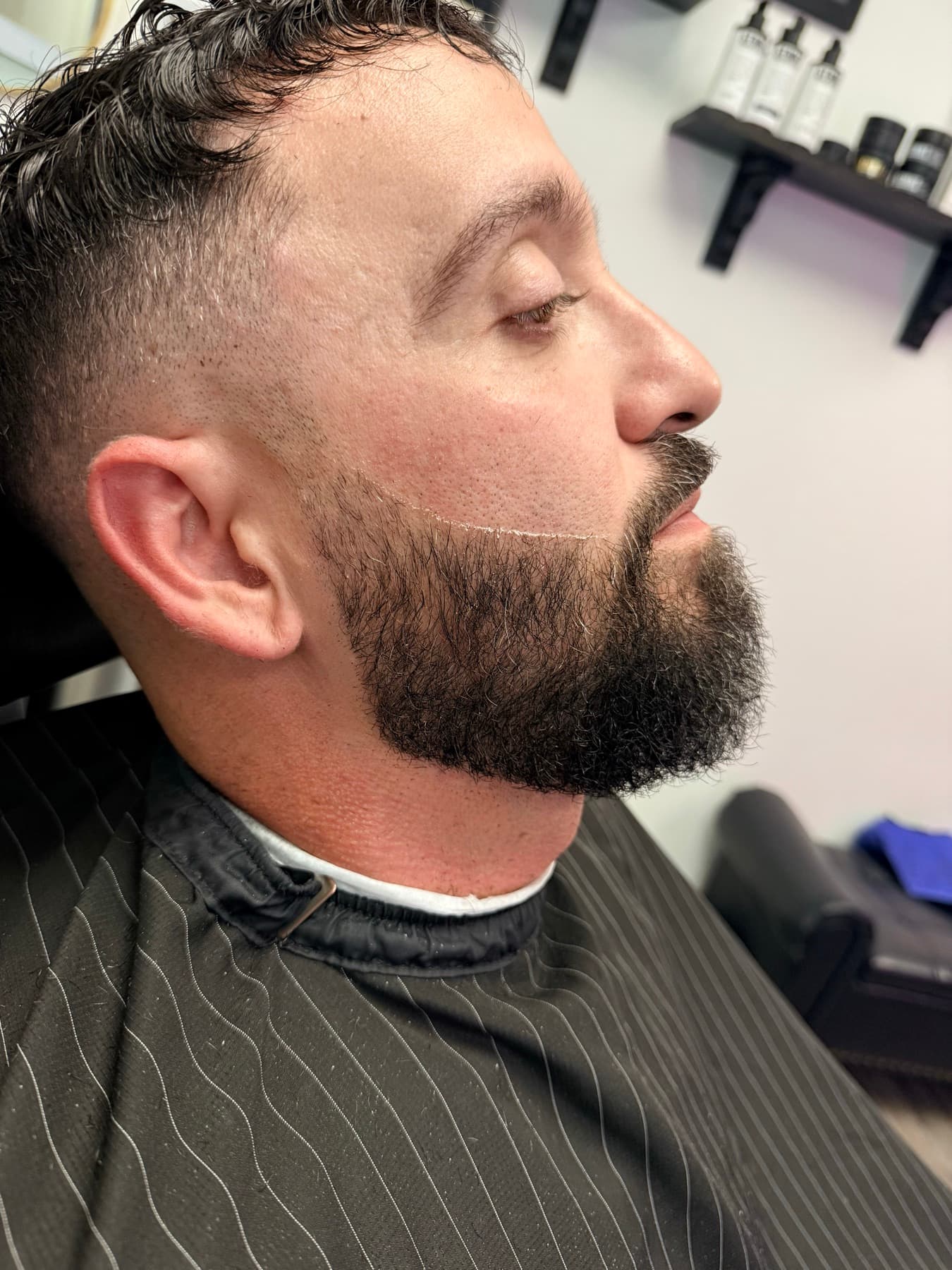 Close-up of a sharp beard line-up